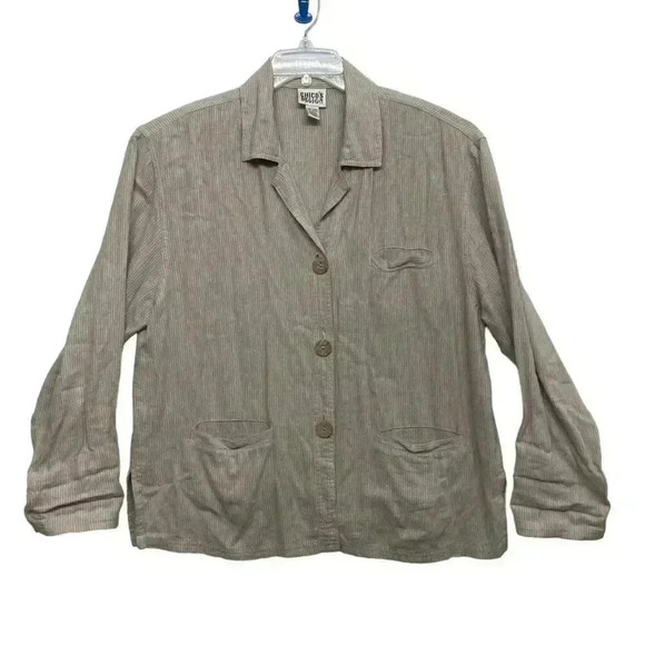 Chico's Size 2 Linen Blend Blazer Jacket Collared Long Sleeves Front Pockets - Picture 1 of 4